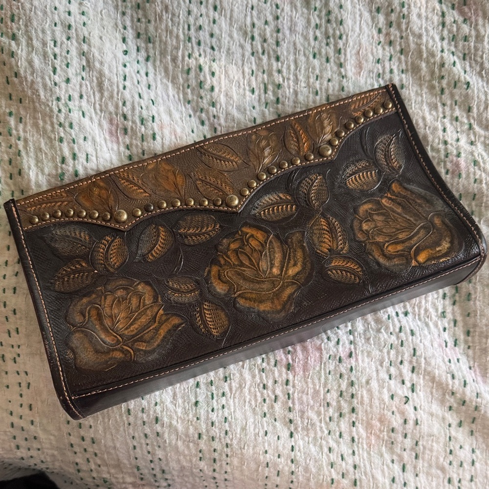 American West Brown and Gold Floral Clutch